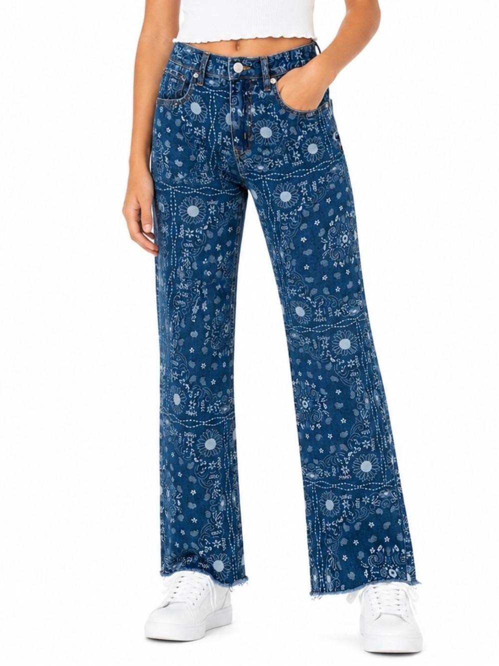 Levi Strauss Signature Girls Size 16 Wide Leg Bandana Print Jeans NWT
